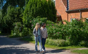 Par kigger på boliger på en villavej